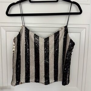 Zara Sequin Striped Black/white/gold Women's Top